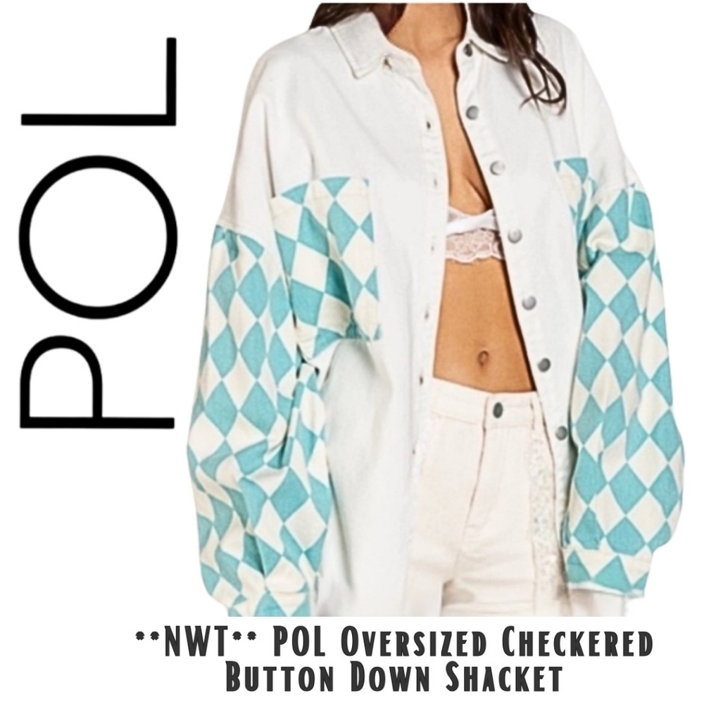 POL Women's Blue and White Diamond Pattern Shirt
